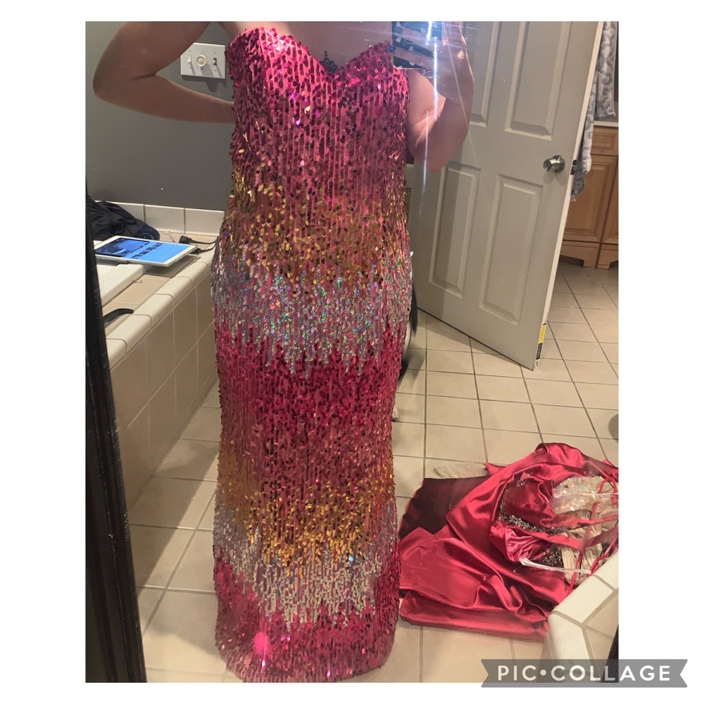 Pink sequin prom dress